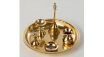 Brass Pooja Thali- 5 piece set with brass bell and diya